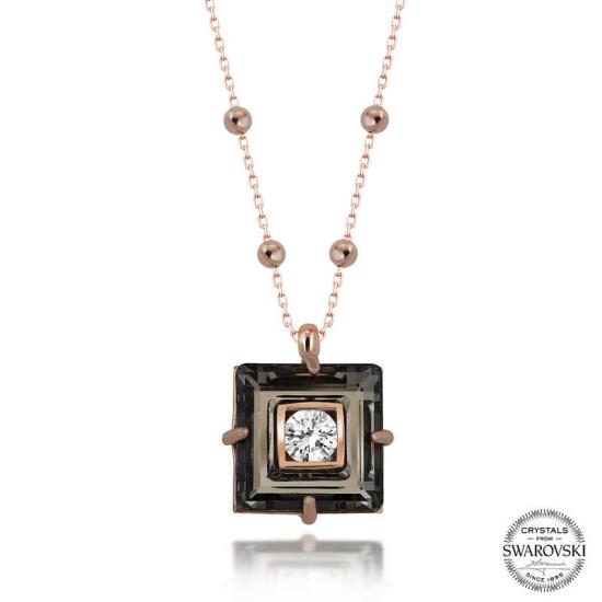 Swarovski Crystal Stone Rose Ball Chain Black Diamond Silver Women’s Necklace