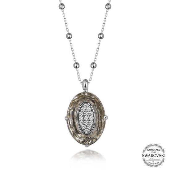 Swarovski Crystal Stone Ball Chain Oval Silver Women’s Necklace