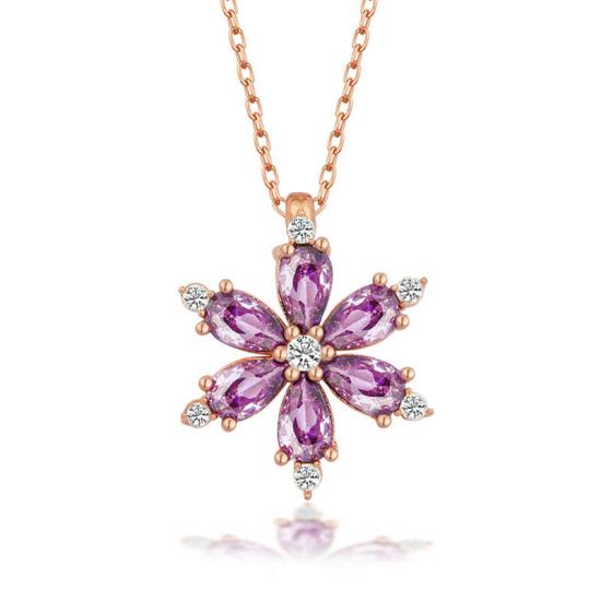 Silver Rose Purple Lotus Flower Women’s Necklace