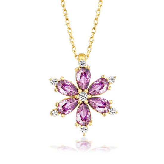 Silver Gold Purple Lotus Flower Women’s Necklace