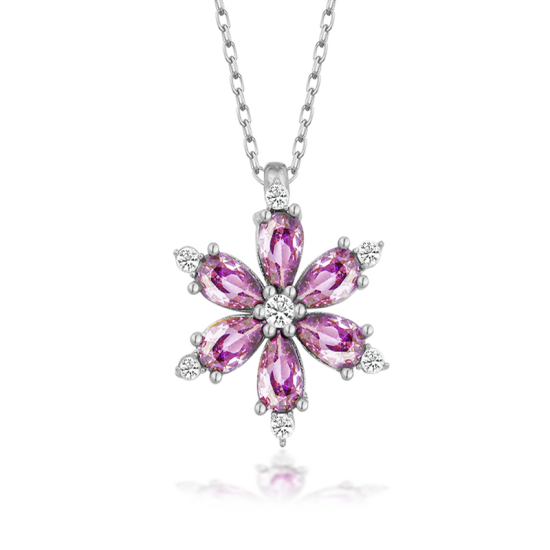 Silver Purple Lotus Flower Women’s Necklace
