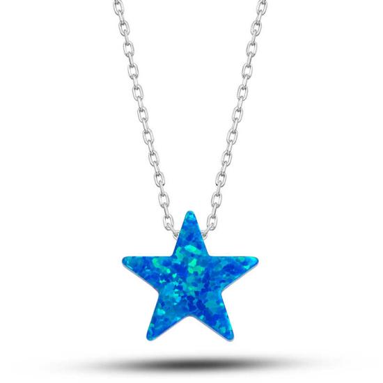 Silver Opal Blue Stone Star Women’s Necklace