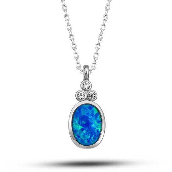 Silver Blue Opal Stone Pineapple Women’s Necklace