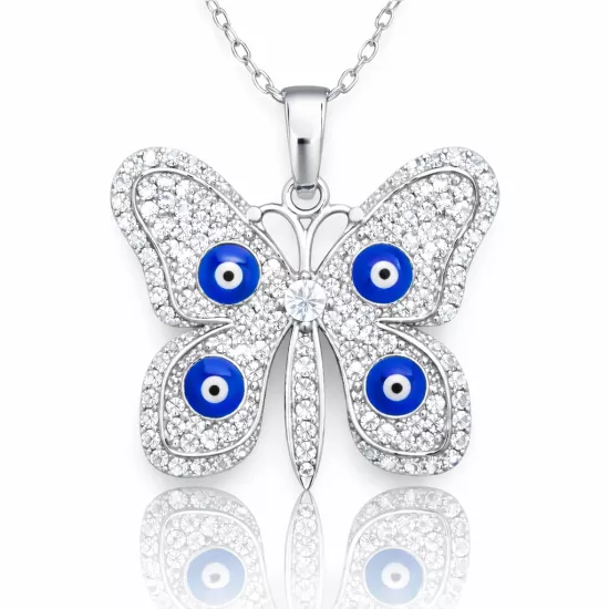 Gümüş Nazarlı Kelebek Kadın Kolye