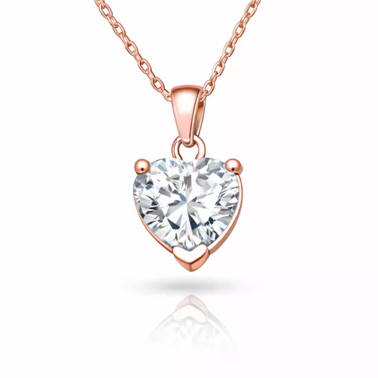 Gümüş Rose Beyaz Taşlı Kalpli Kadın Kolye