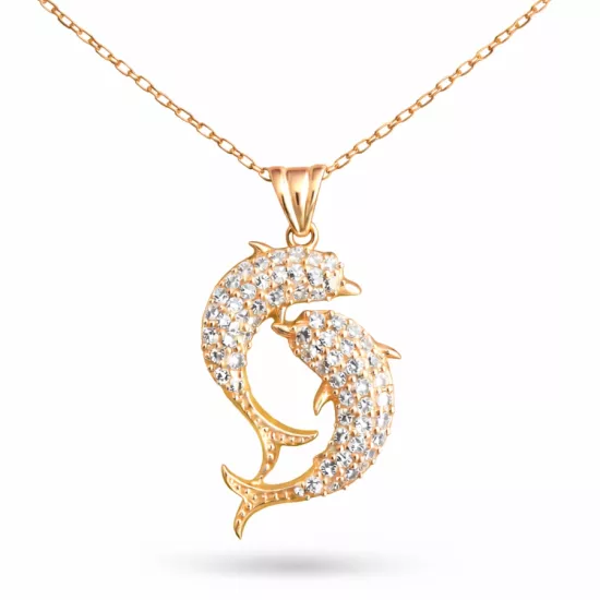 Gümüş Rose Çift Yunus Balığı Kadın Kolye