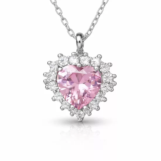 Gümüş Pembe Taşlı Kalp Kadın Kolye