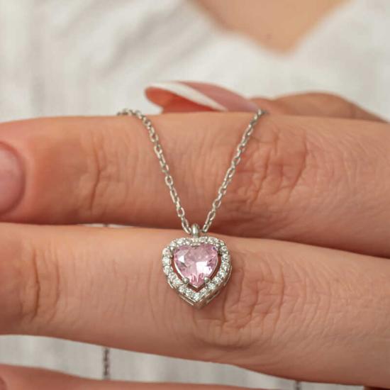 Silver Pink Heart Women’s Necklace