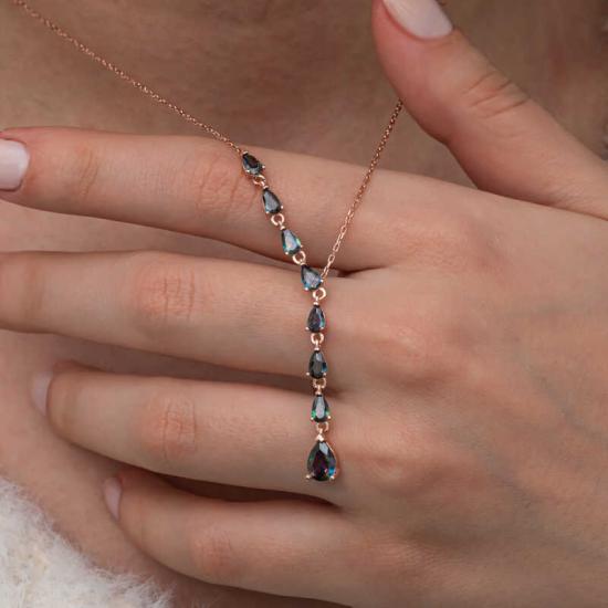Silver Row Mystic Topaz Stone Drop Women’s Necklace