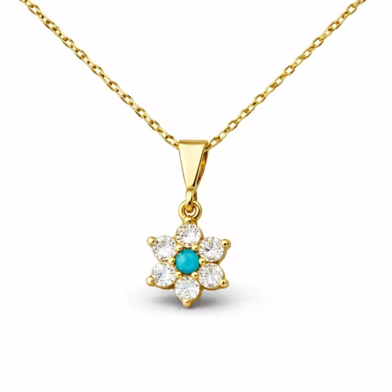 Silver Blue Stone Gold Flower Women’s Necklace