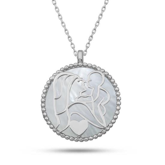 Silver Mother-of-Pearl Stone Mother-Child Love Necklace