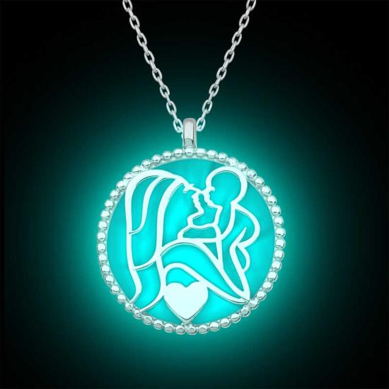 Silver Phosphorescent Mother Child Love Women’s Necklace