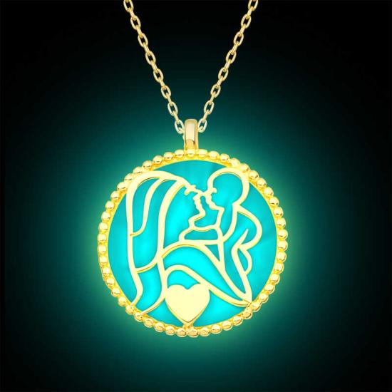 Silver Phosphorescent Gold Mother Child Love Women’s Necklace