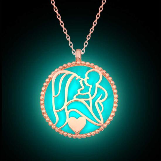 Silver Phosphorescent Rose Mother Child Love Women’s Necklace