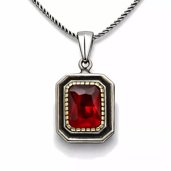 Silver Red Stone Rectangular Women’s Necklace