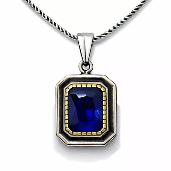 Gümüş Lacivert Taşlı Dikdörtgen Kadın Kolye