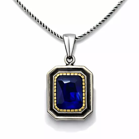 Silver Navy Blue Stone Rectangular Women’s Necklace