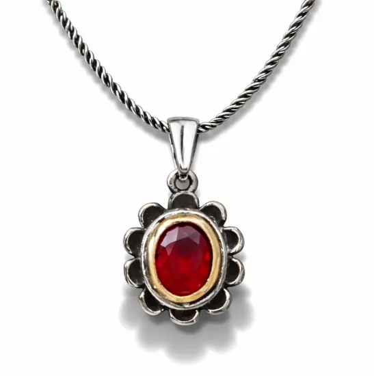 Silver Red Stone Flower Model Women’s Necklace