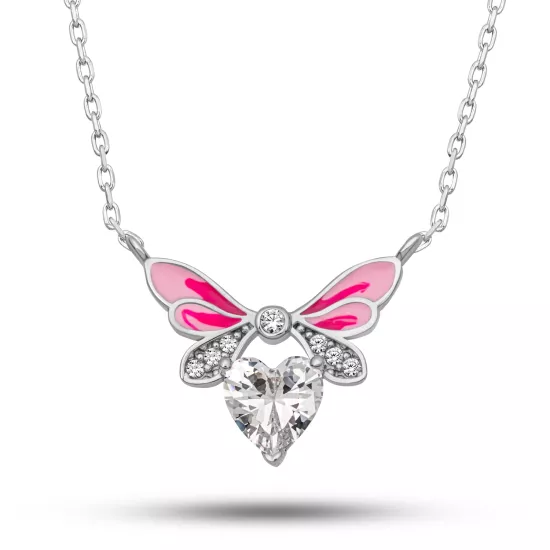 Silver 925 White Heart Fairy Wing Necklace