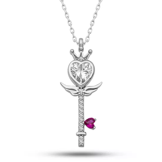 Silver 925 Heart Crown Key Women’s Necklace