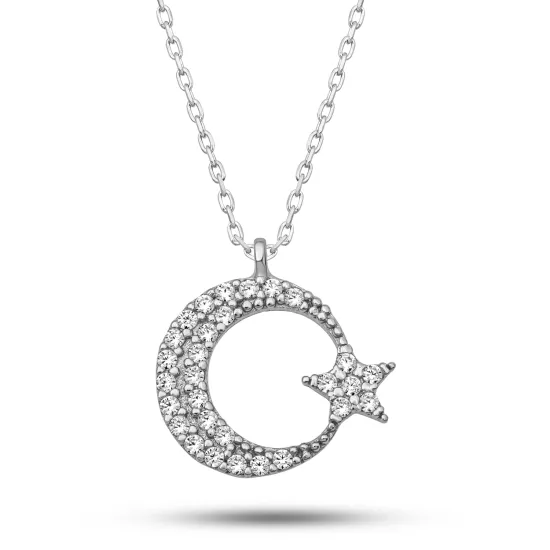 925 Sterling Silver Crescent Star Women’s Necklace