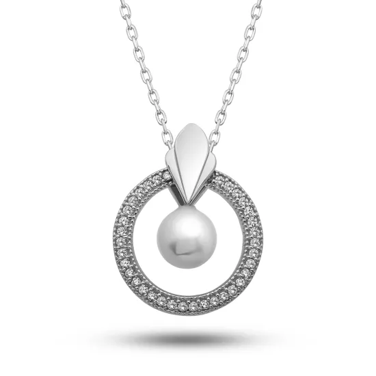 Sterling Silver 925 Pearl Circle Women’s Necklace