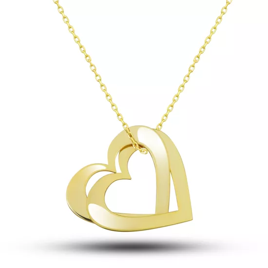 Silver 925 Gold Plated Double Heart Women Necklace