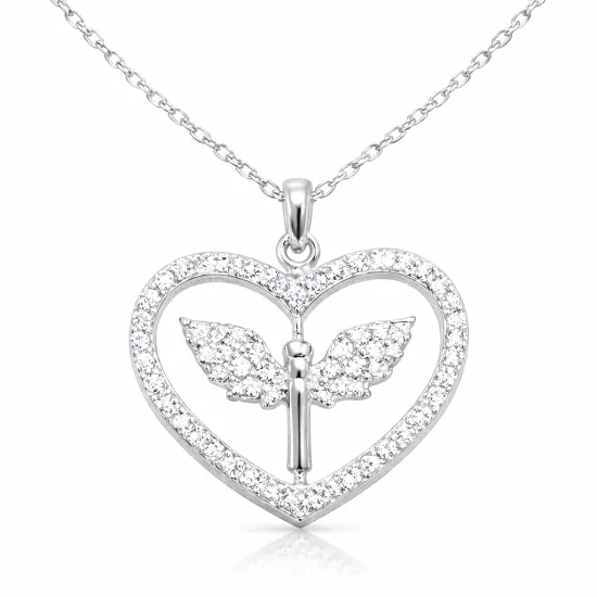 Rhodium Plated Silver 925 Angel Heart Necklace