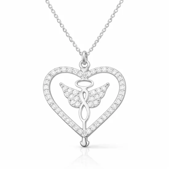 925 Sterling Silver Angel Heart Necklace with CZ