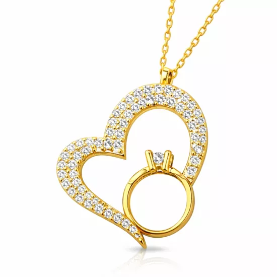 Gold Plated Sterling Silver Heart Ring Necklace