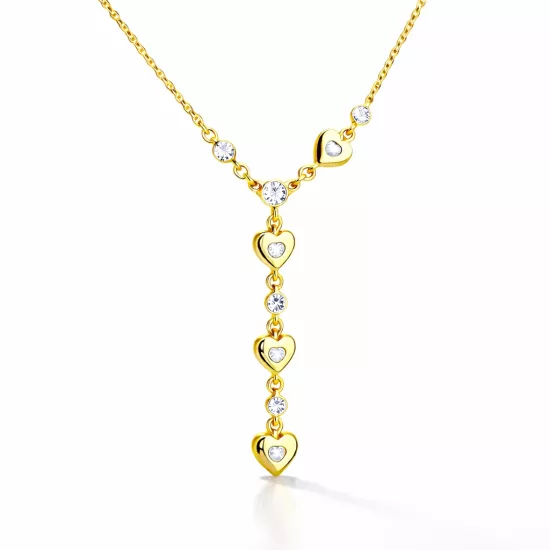 925 Sterling Silver Y-Shape Heart Necklace with Sparkling Stones