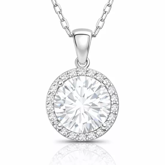 Silver 925 Rhodium Plated Round Halo Necklace