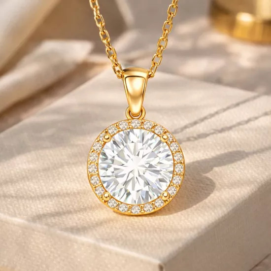 Silver 925 Gold Plated Round Halo Necklace