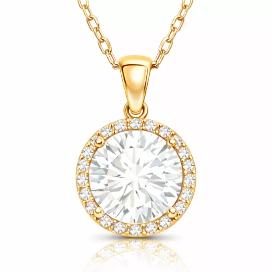 Silver 925 Gold Plated Round Halo Necklace