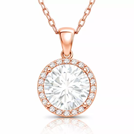 Silver 925 Rose Plated Round Halo Necklace