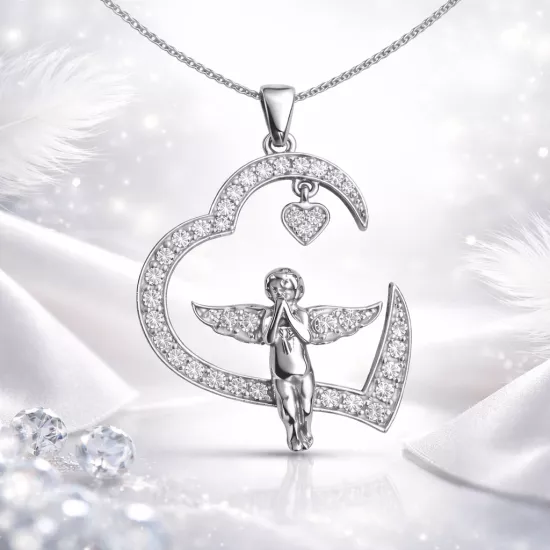 Silver 925 Rhodium Plated Angel Heart Necklace