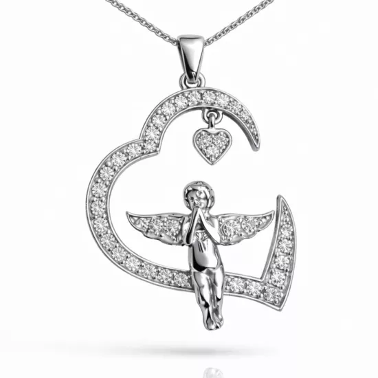 Silver 925 Rhodium Plated Angel Heart Necklace