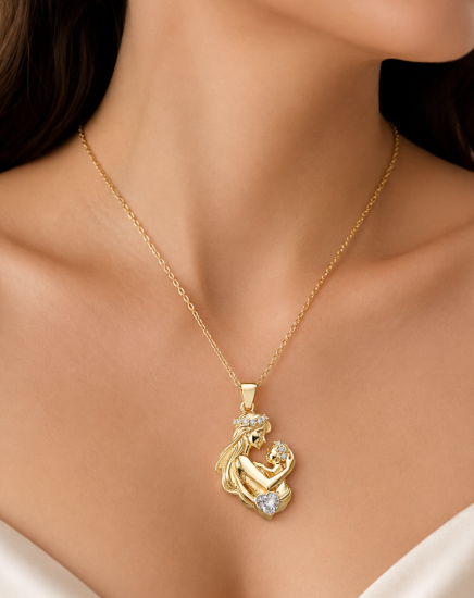 925 Sterling Silver Mother & Baby Heart Necklace