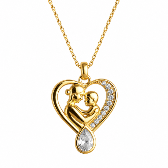 925 Sterling Silver Mother & Baby Heart Necklace