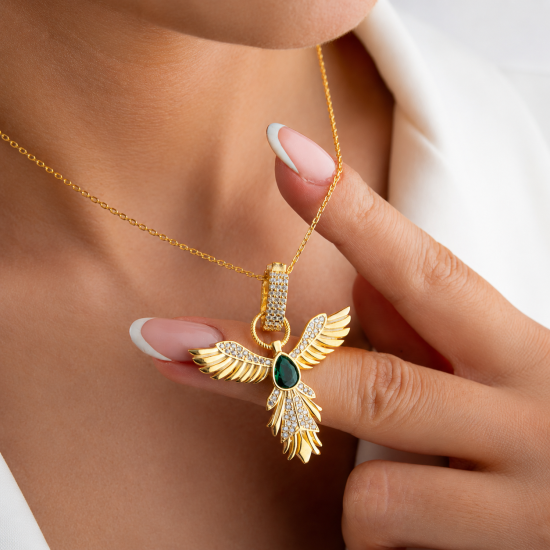 925 Sterling Silver Emerald Phoenix Necklace
