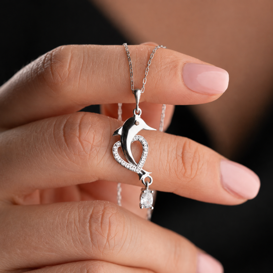 925 Sterling Silver Dolphin Heart Women’s Necklace