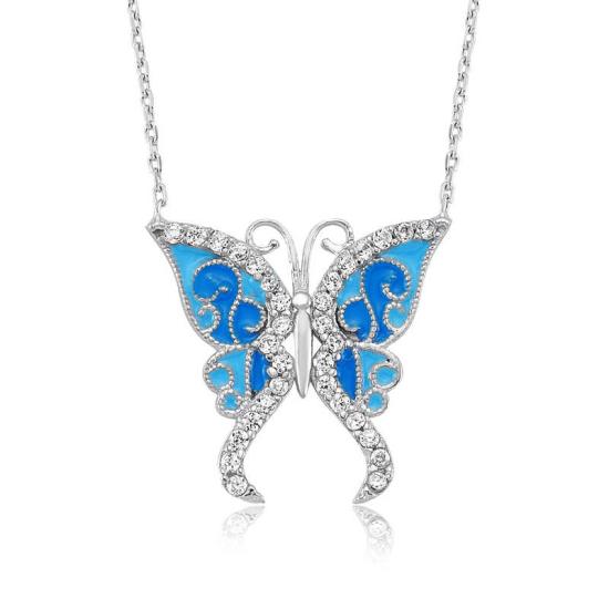 Silver Blue Butterfly Women’s Necklace