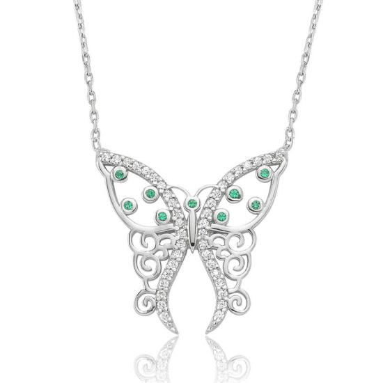 Silver Patterned Butterfly Women’s Necklace