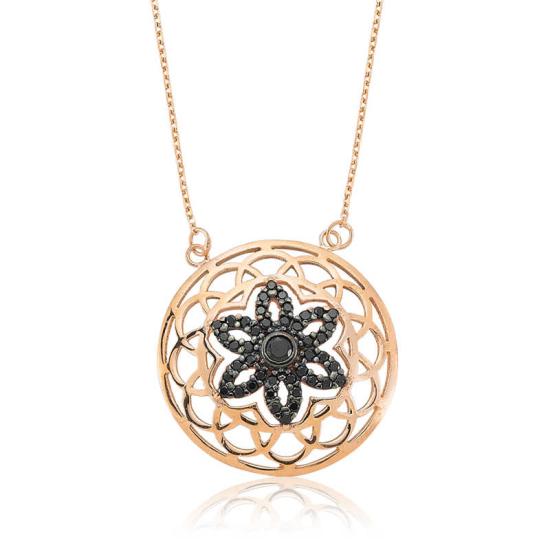 Silver Black Flower of Life Women’s Necklace