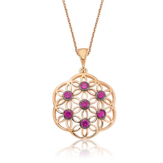 Silver Pink Flower of Life Women’s Necklace