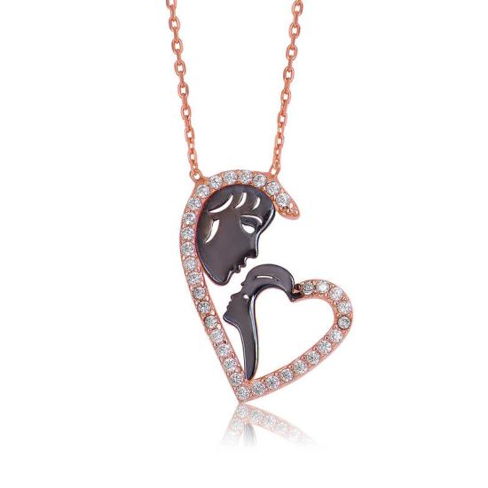 Silver Heart Mother and Child Necklace
