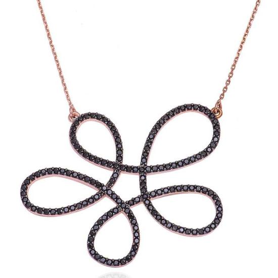 Silver Black Flower Women’s Necklace