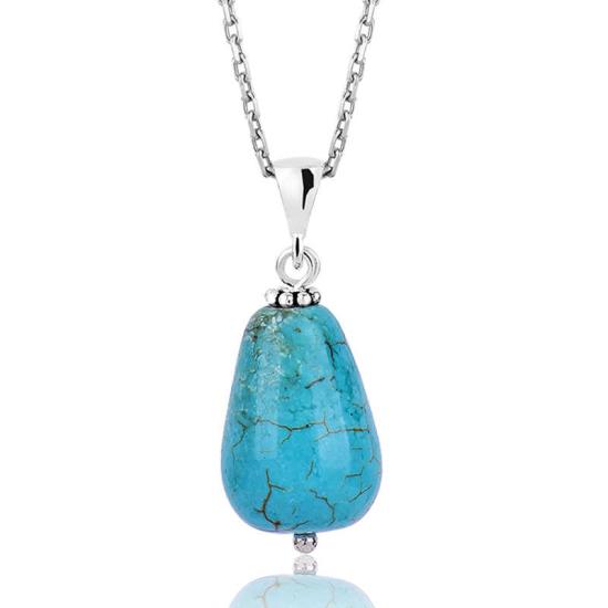 Silver Turquoise Natural Stone Women’s Necklace