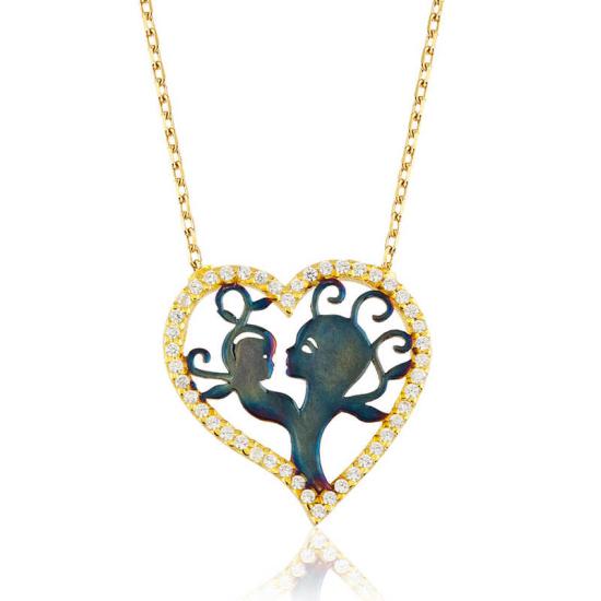 Silver Heart Mother and Child Necklace