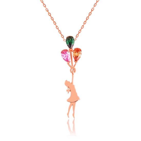 Silver Balloon Holding Girl Necklace